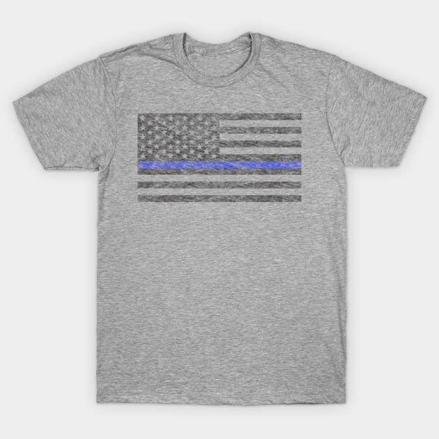 Thin Blue Line US Flag  faded T-Shirt by Echo9Studio